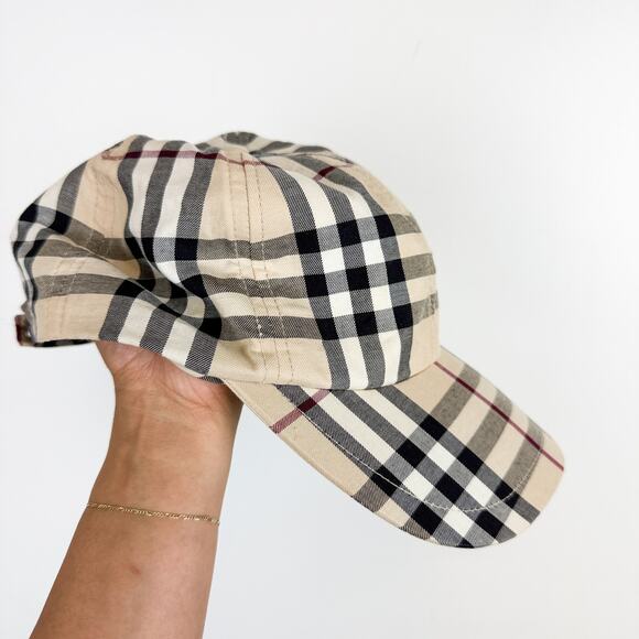 Burberry London 100% Cotton Novacheck Baseball Cap Hat Beige Plaid - Picture 2 of 11